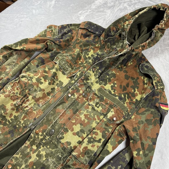 Vintage German Flecktarn Parka Jacket Mens Medium Camo Hooded Bundeswehr 90s